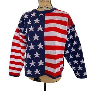 VTG American Flag Patriotic Chunky Oversized Boxy USA Sweater Stars & Stripes
